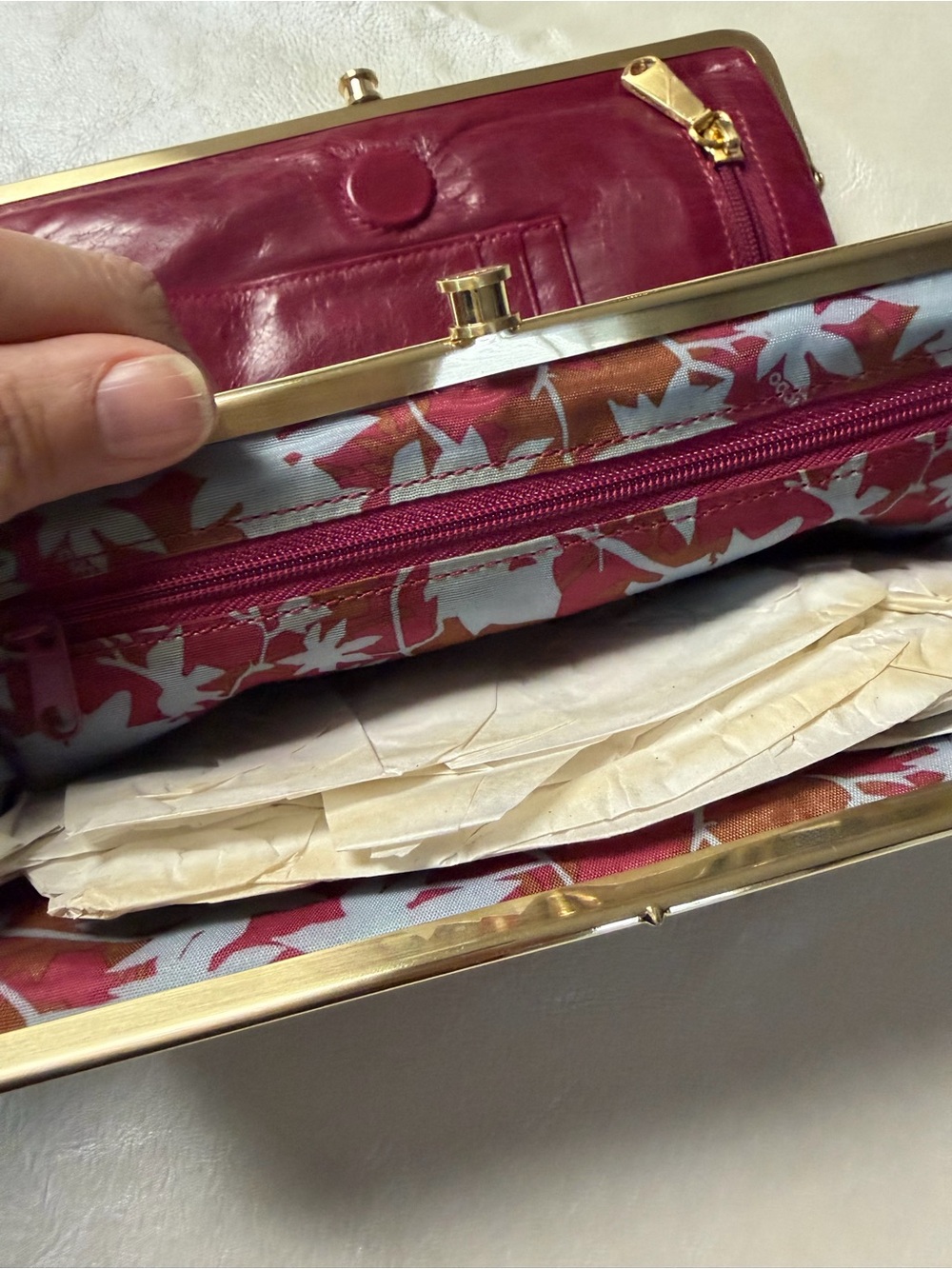 HOBO Embossed Floral Clasp Wallet - Burgundy - Picture 8 of 11